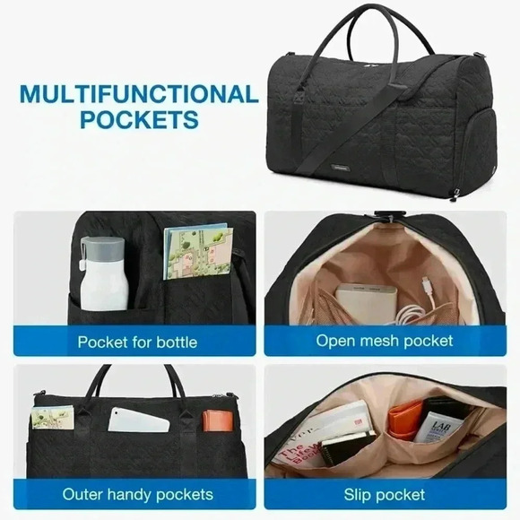 New Bagsmart Travel Duffle Weekend Gym Large Overnight Bag Quilted Black - Picture 4 of 14